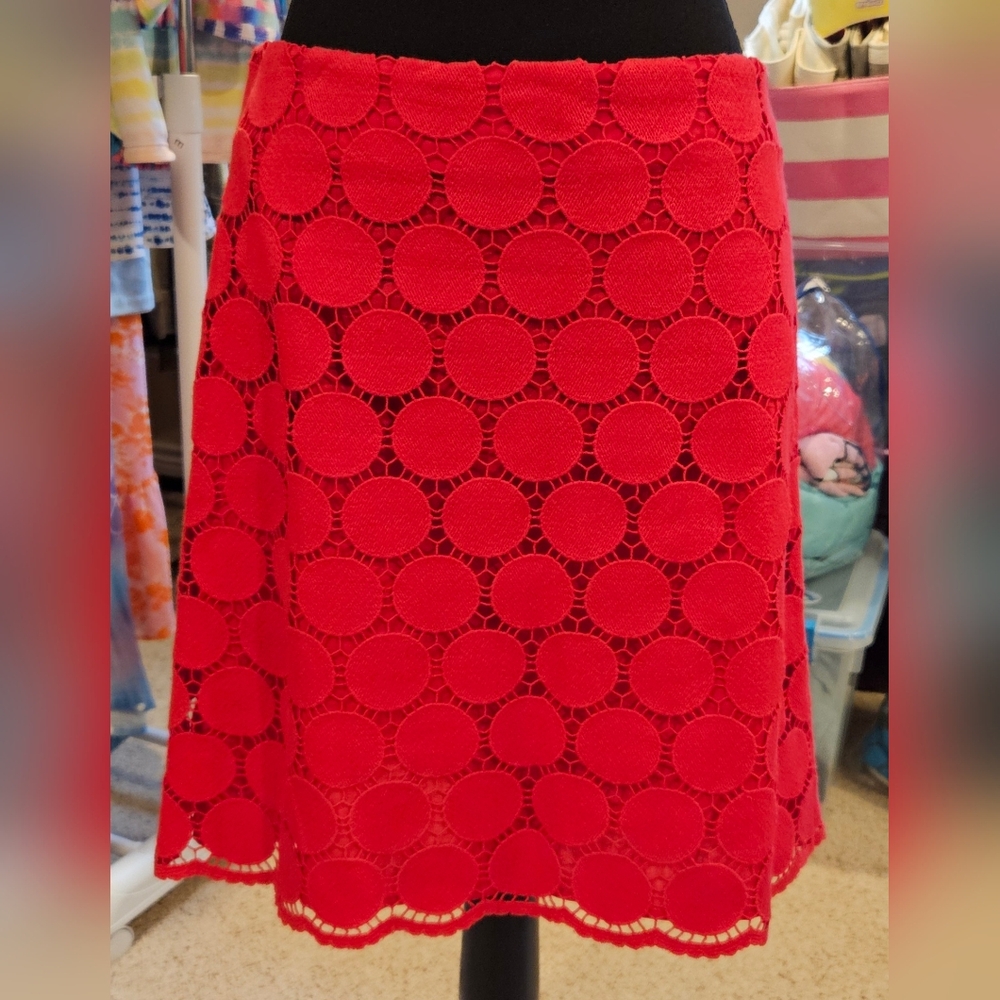 Boden Red Circle Lace Skater Skirt